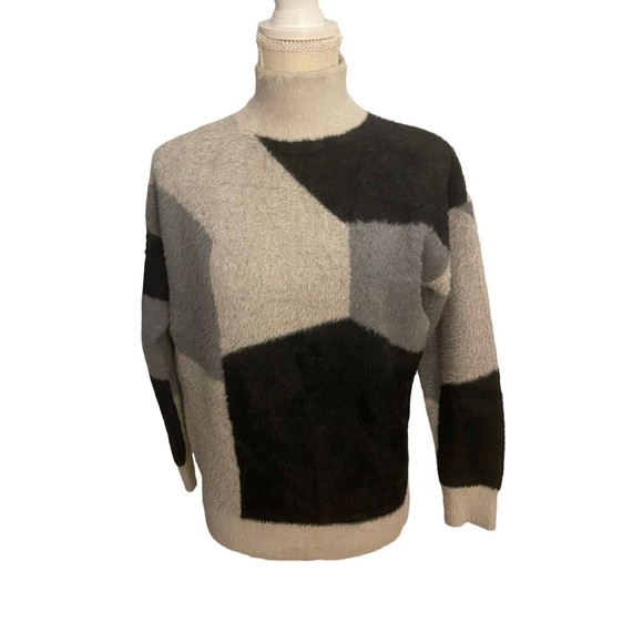 Michelle Nicole Sweater Women's Medium Grey/White/Black Geometric Wool Blend - Picture 1 of 7